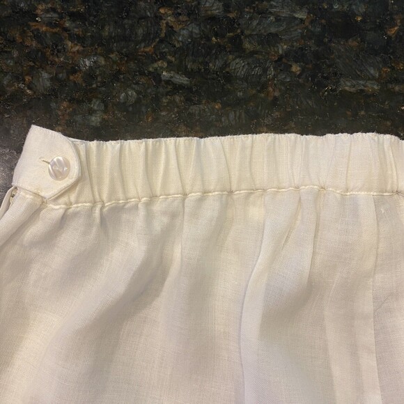 New 100% Linen Wide Leg Capri Crop Pearl Embellished Floral Elastic Large Jordan - Picture 8 of 9